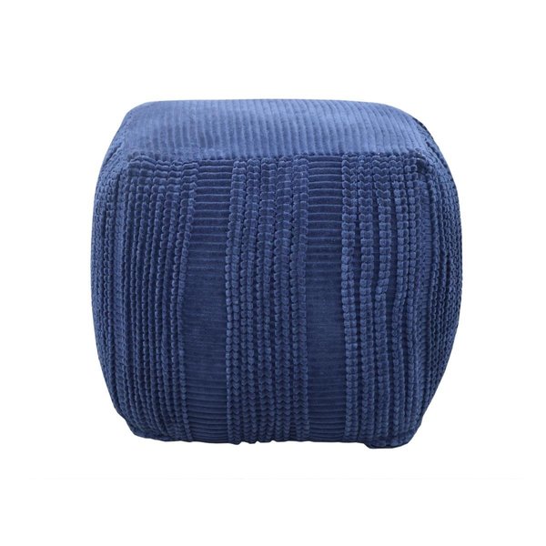 Chic Home Chic Home FON9634-US Modern Transitional Dimas Ottoman with Cotton Upholstered Striped Pattern Woven Vertical Bands Square Pouf; Navy FON9634-US